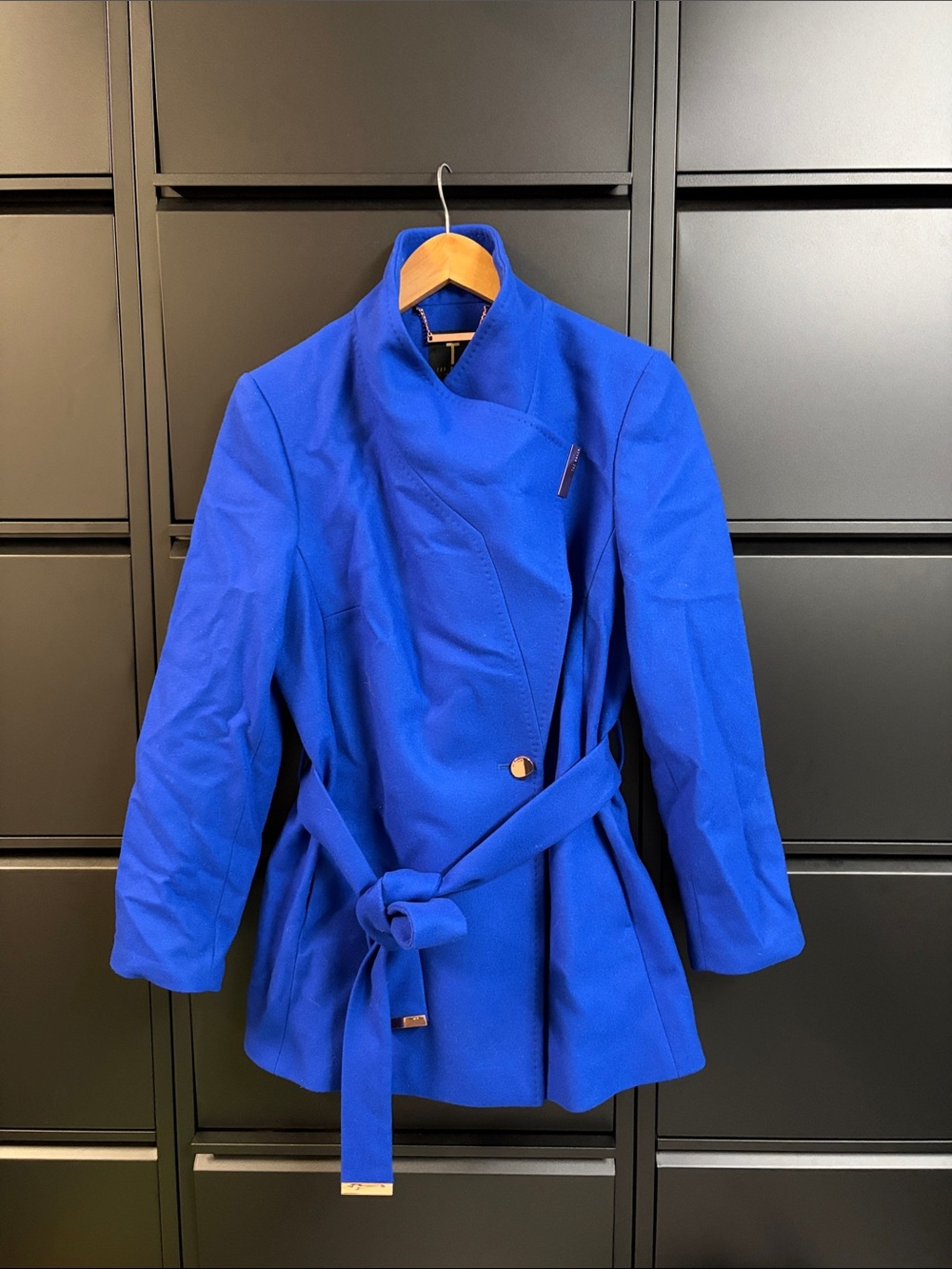 Ted Baker Cobalt Blue Belted Asymmetrical Trench Coat